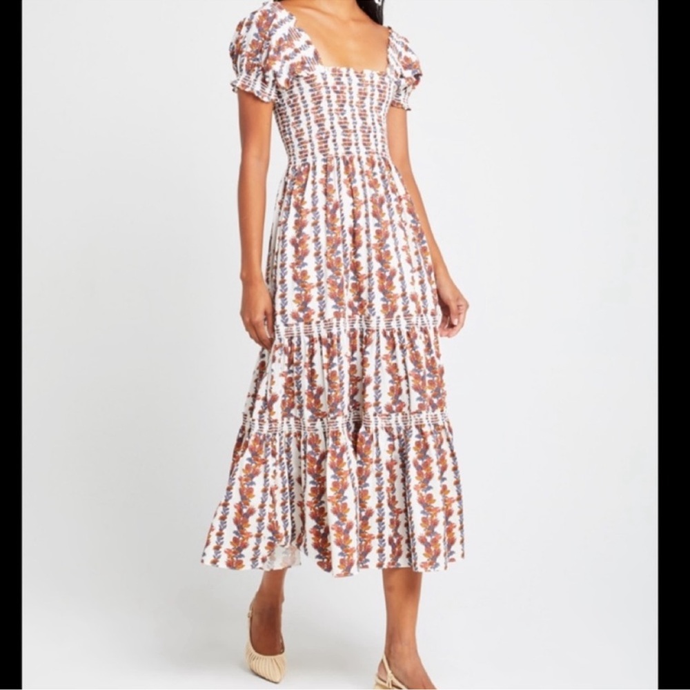 O.P.T. (One Pretty Thing) Daphne Square Neck Smocked Midi Dress in M
